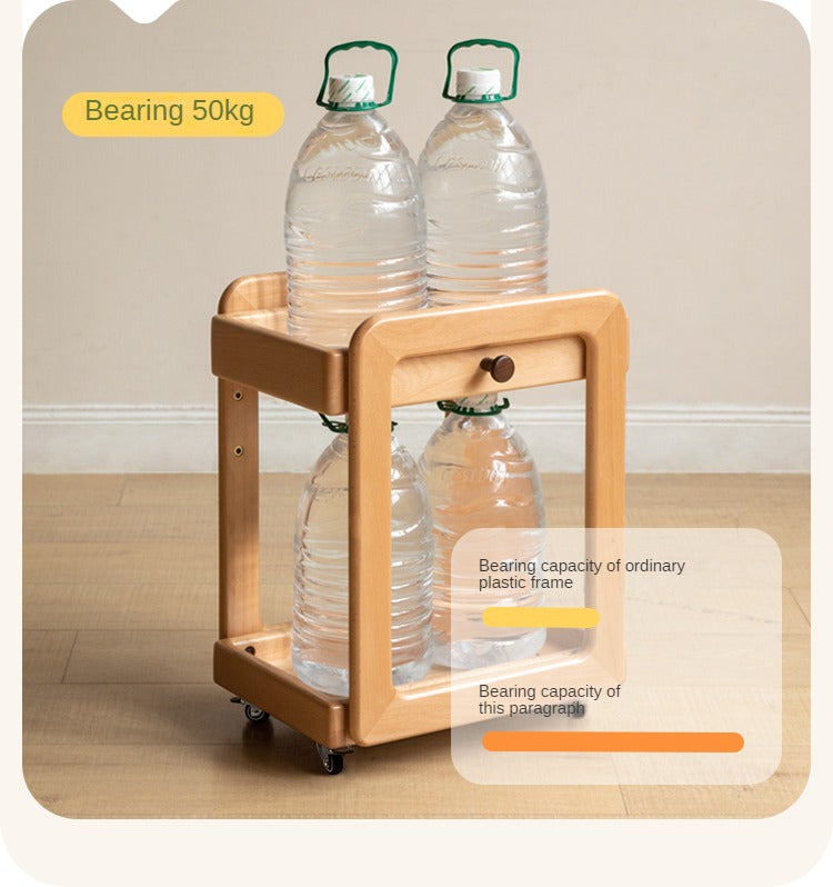Beech, Rubber Solid Wood Children's Under-the-Table Mobile Modern Storage Rack