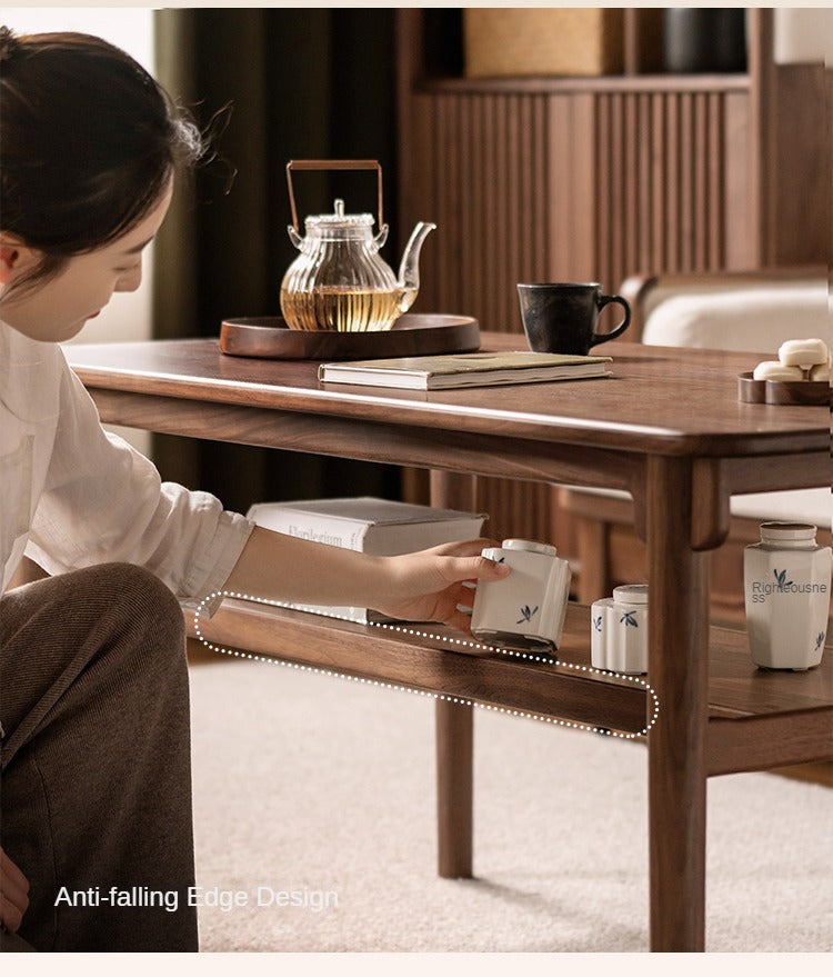 Ash, Black Walnut Solid Wood Double-Layer Coffee Table