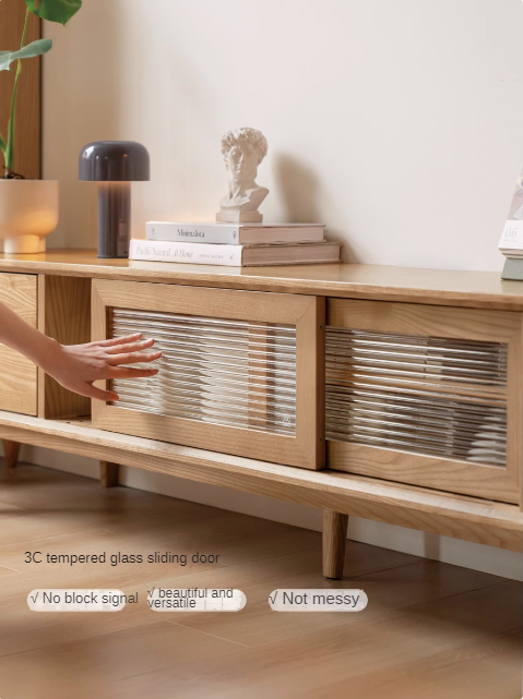 Ash Solid Wood Modern Locker Floor TV Cabinet.