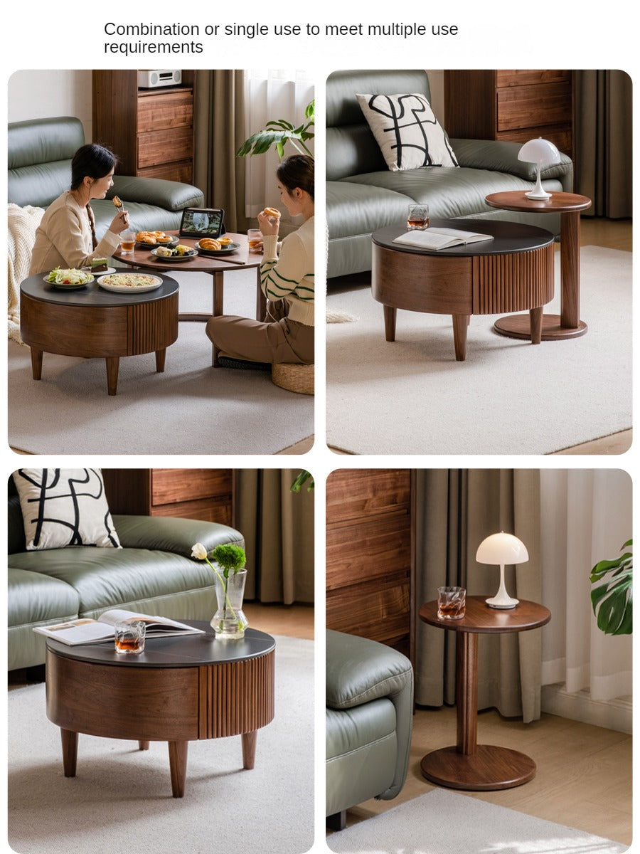 Black Walnut, Ash Solid Wood Combination Rock Plate Coffee Table