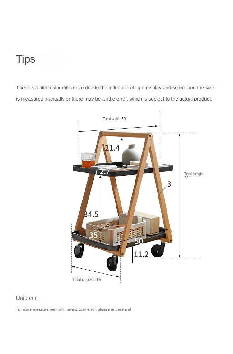 Beech Solid Wood Edge Table, Mobile Storage Rack