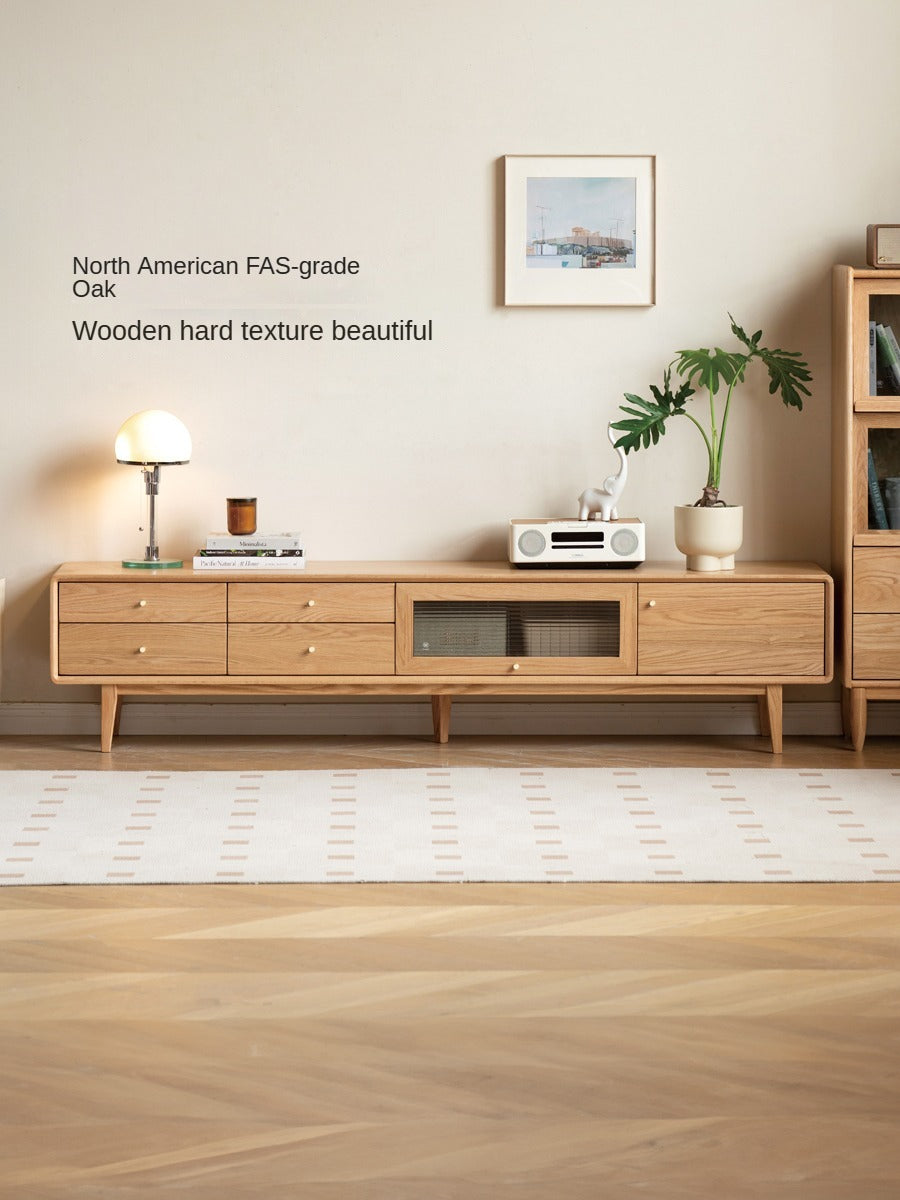 Oak Solid Wood Flip Door TV Cabinet.