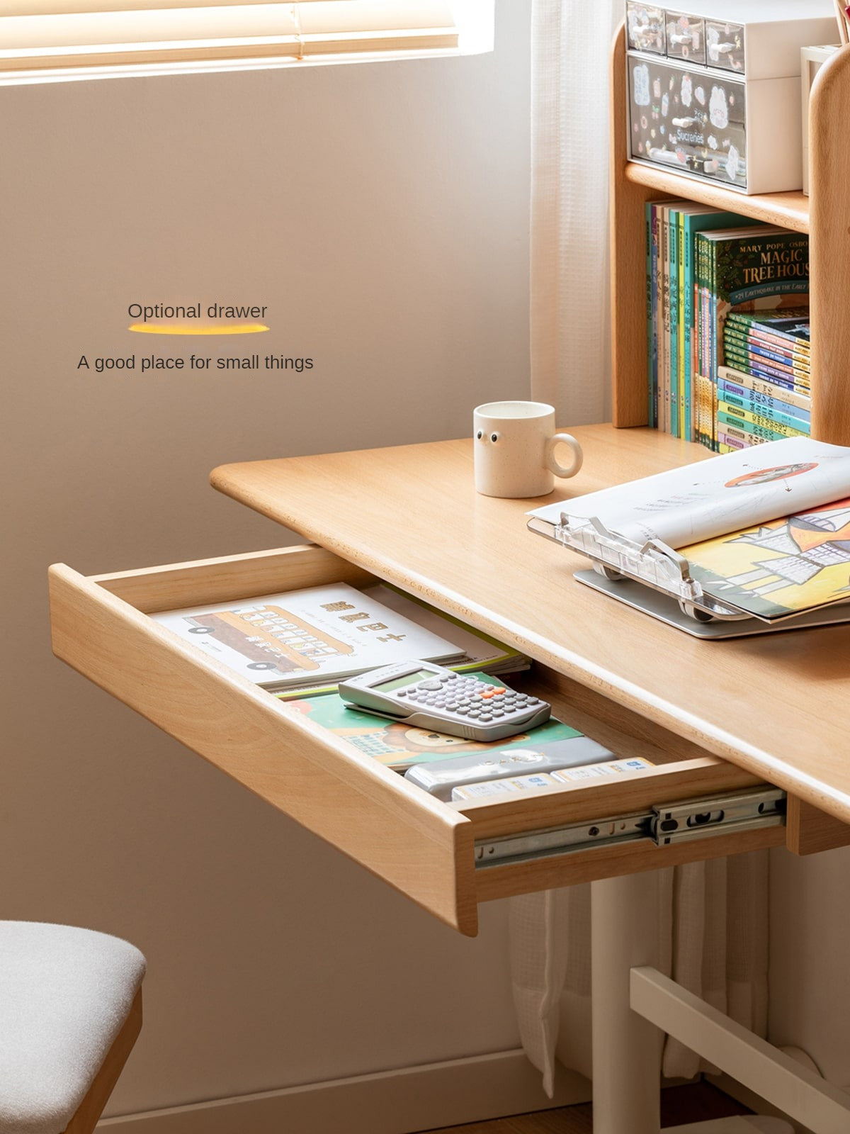 Beech Solid Wood Hand-Cranked Kids Lifting Table Board Shelf DIY