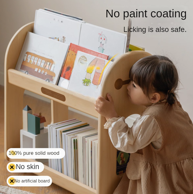 Poplar Solid Wood Movable Kids Storage Rack
