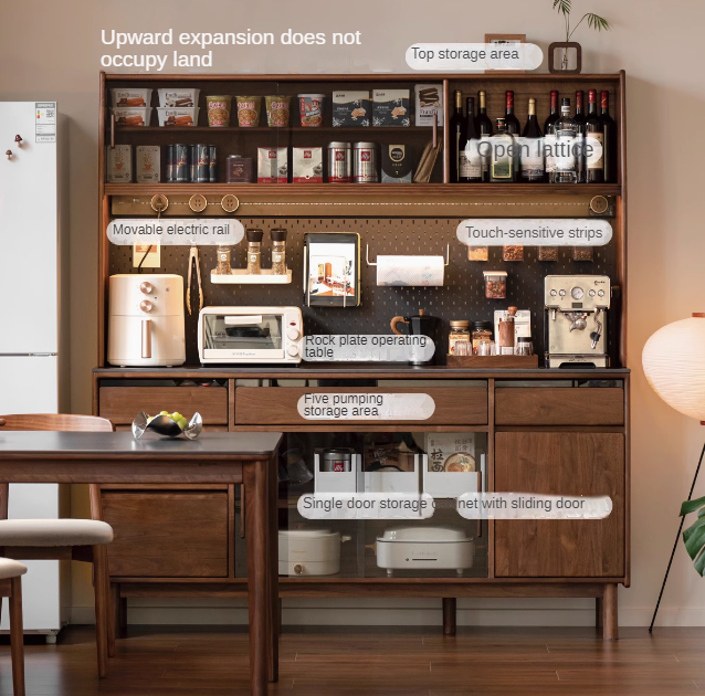 Black Walnut, Sandalwood Solid Wood Light Luxury Rock Plate Sideboard