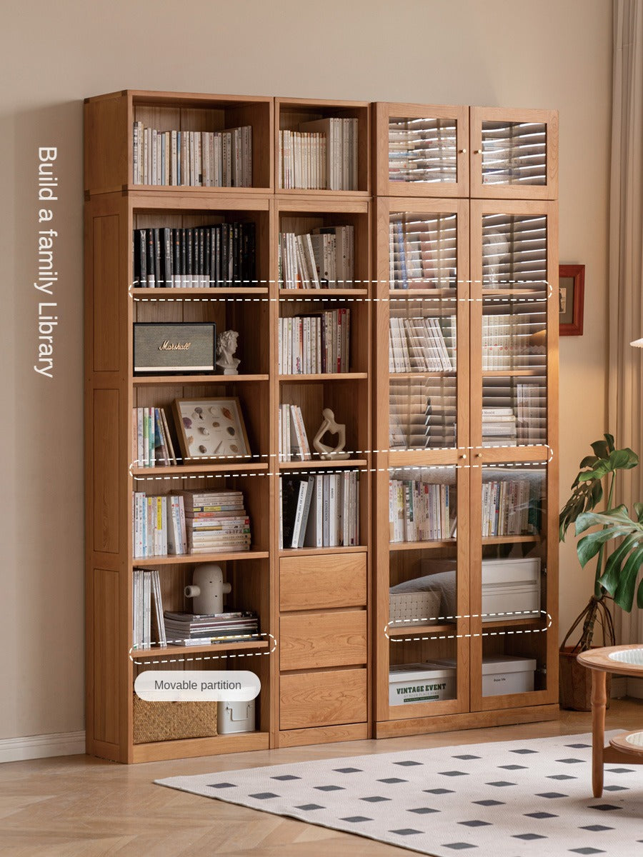 Cherry Solid Wood Bookcase Floor-Standing Free Combination Bookshelf