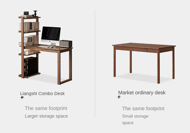 Black Walnut, Ash Solid Wood Desk Bookshelf