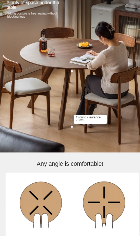 Black Walnut Solid Wood Retro Round Dining Table