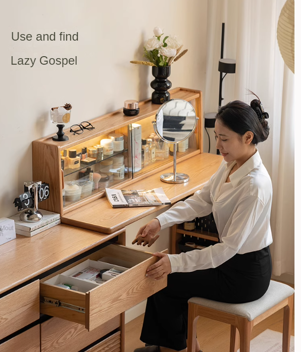 Oak, Ash Solid Wood Modern Telescopic Dressing Table.