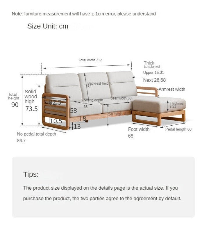 Oak Solid Wood Fabric Sofa.