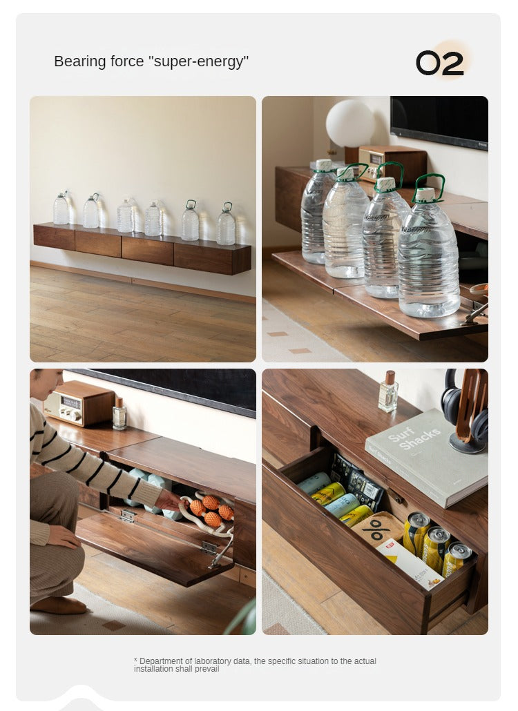Black Walnut Solid Wood Wall-Mounted Suspended TV Cabinet