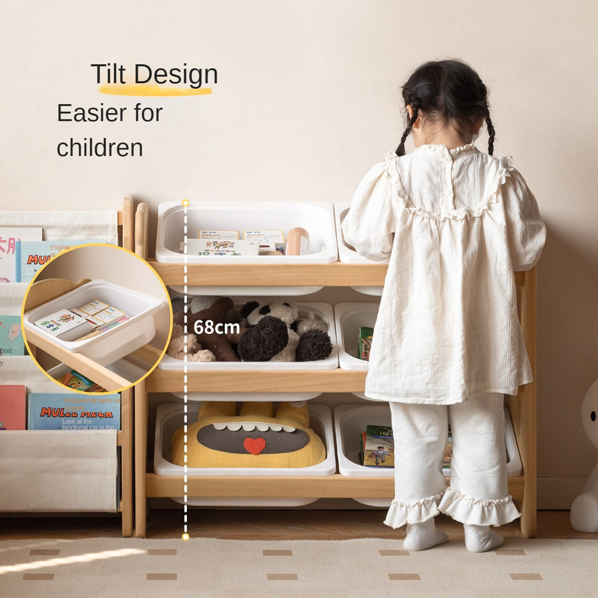 Poplar Solid Wood Children's Floor-standing Multi-layer Storage Rack.