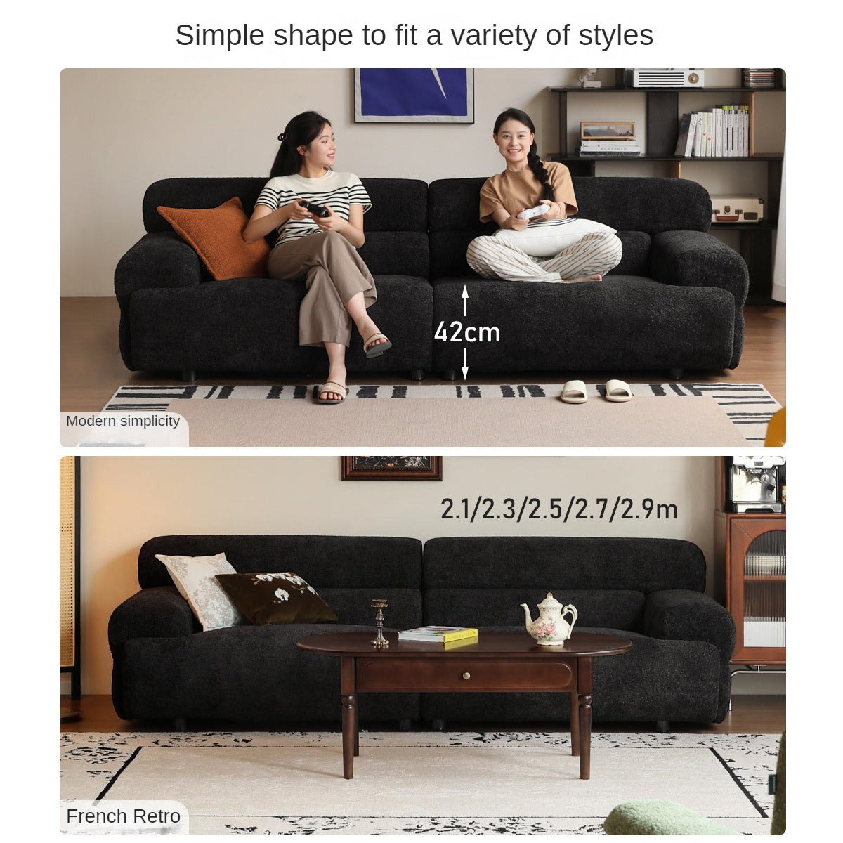 Fabric Sofa French Retro Three-seat Straight Sofa.