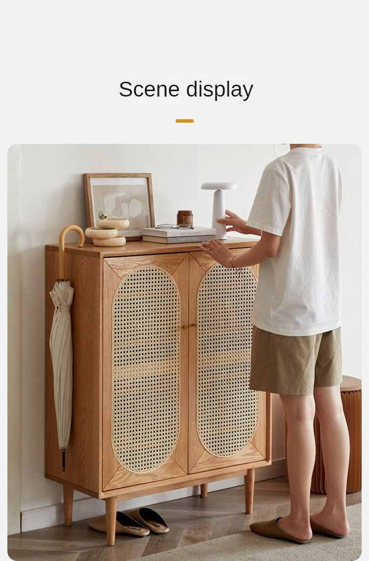 Oak Solid Wood Rattan Shoe Cabinet