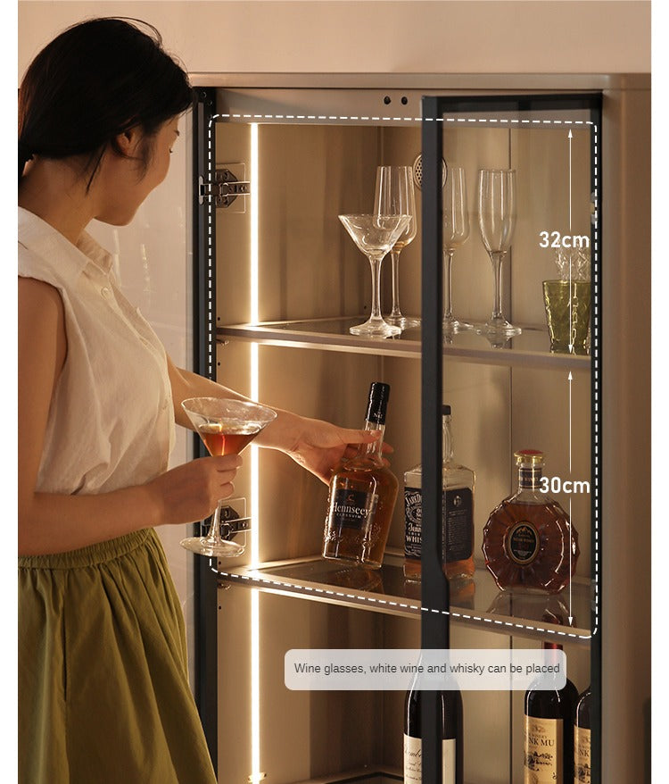 Poplar Solid Wood Wine Cabinet, Luxury Glass Door Display Cabinet LED lighting-