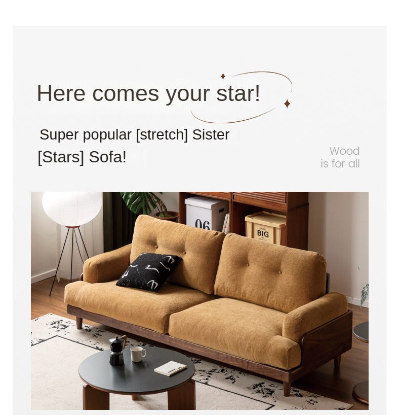 Black Walnut Solid Wood Genuine Leather, Fabric Sofa