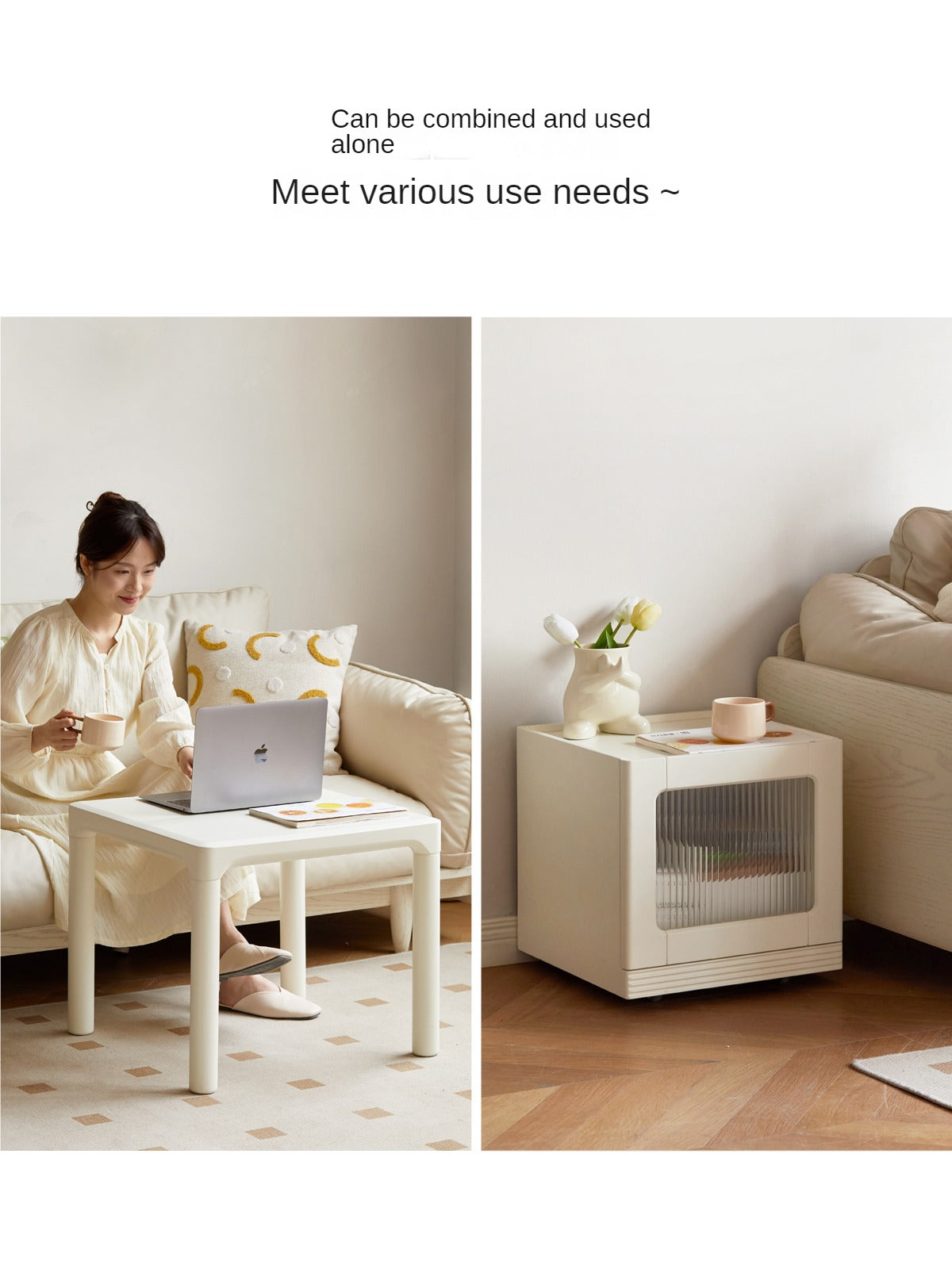 Pine Solid Wood Modern Mobile Coffee Table Storage Cabinet