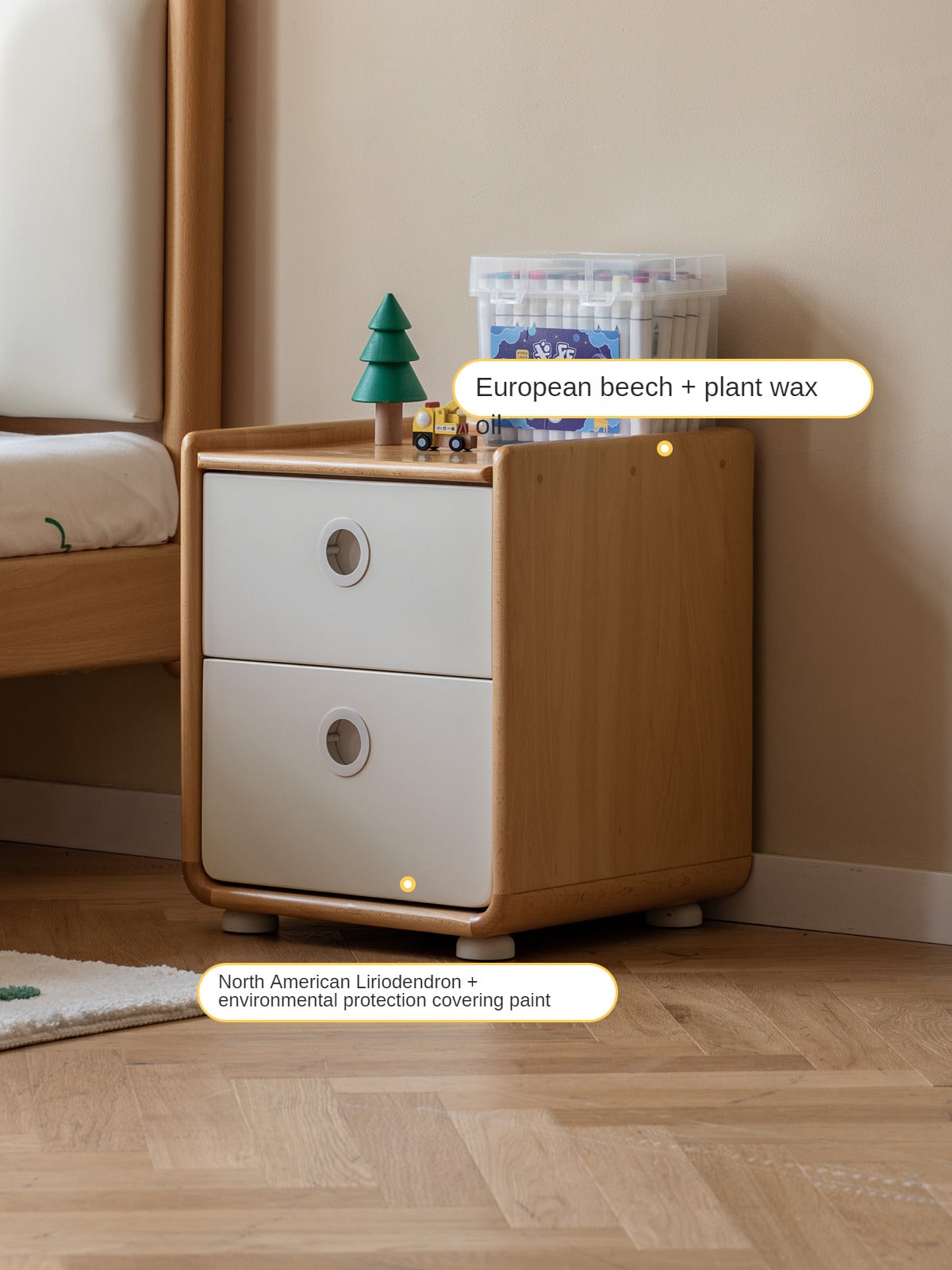 Beech Solid Wood Kids Nightstand