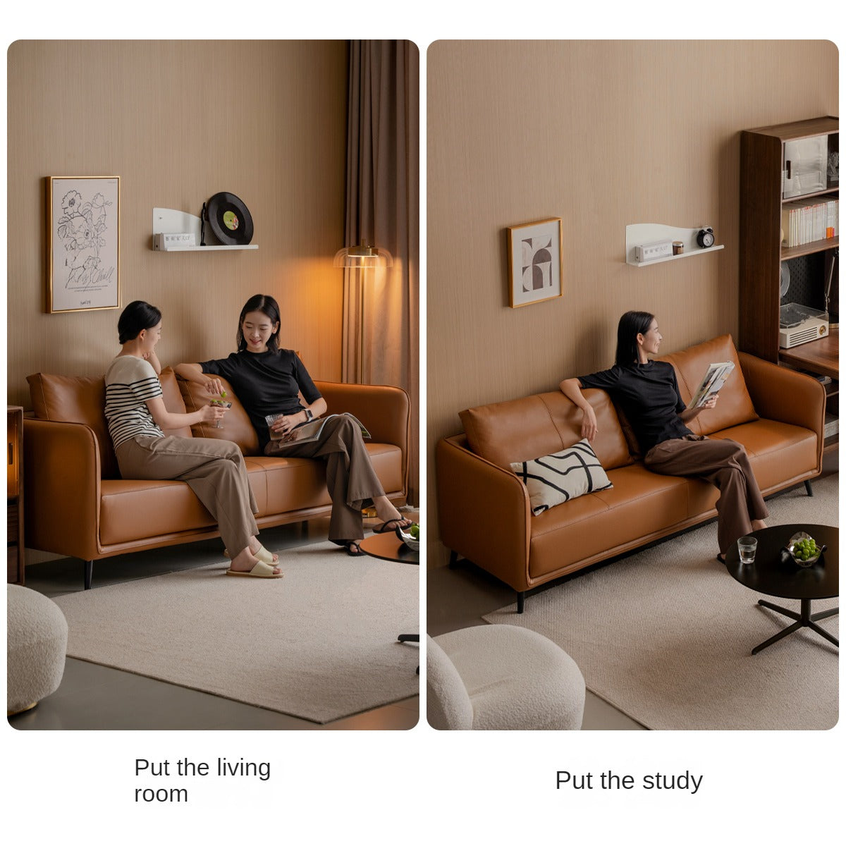 Genuine Leather Sofa, Italian Minimalist Design