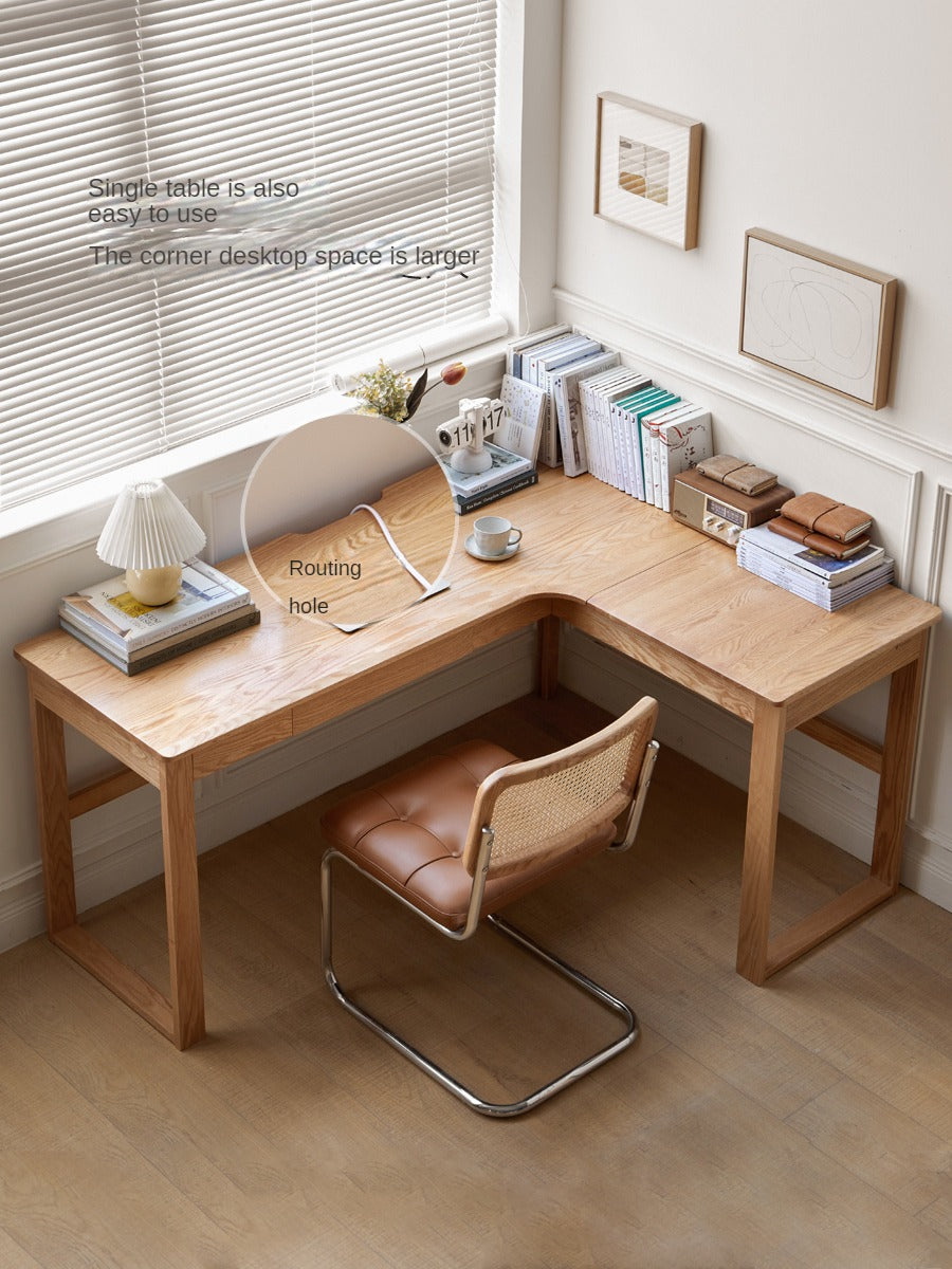 Oak Solid Wood L-shaped Corner Office Desk