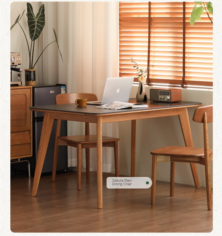 Cherry Solid Wood Retro Rock Plate Long Dining Table.