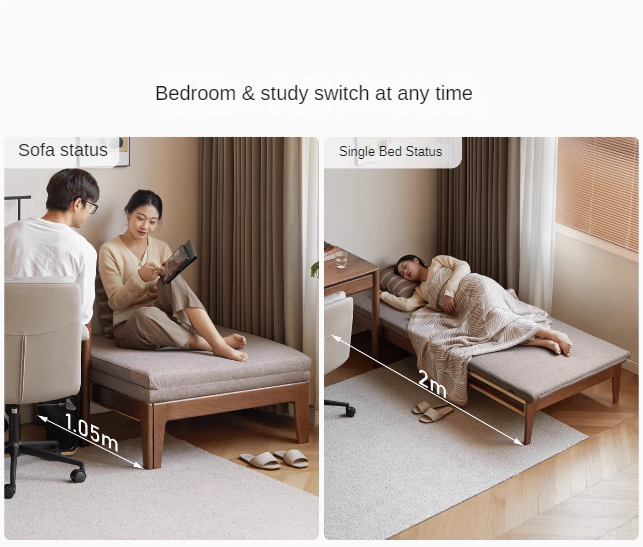 Oak, Beech, Solid Rubberwood Folding Single Retractable Sofa Bed.
