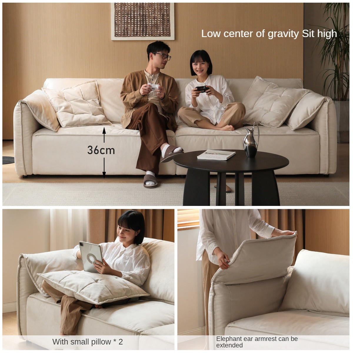 Fabric Modern Tofu Block Elephant Ear Down Sofa.