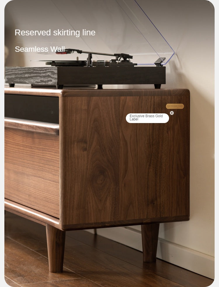 Black Walnut Solid Wood Modern TV Cabinet Locker Integrated.