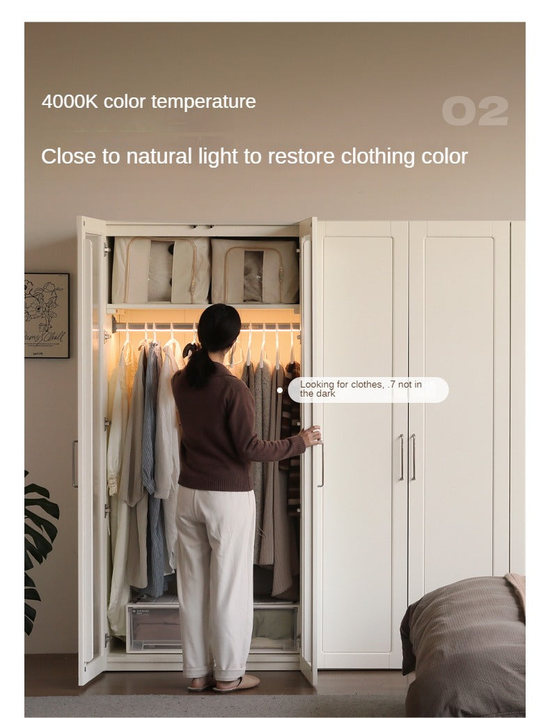 Poplar Solid Wood Modern Lighted Locker White Cream Style Wardrobe.