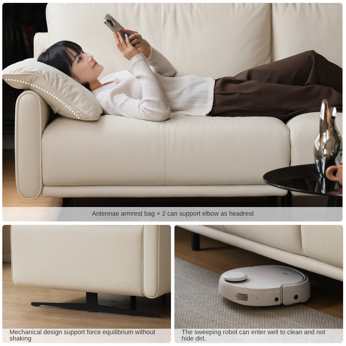 Leather Straight White Italian Sofa.