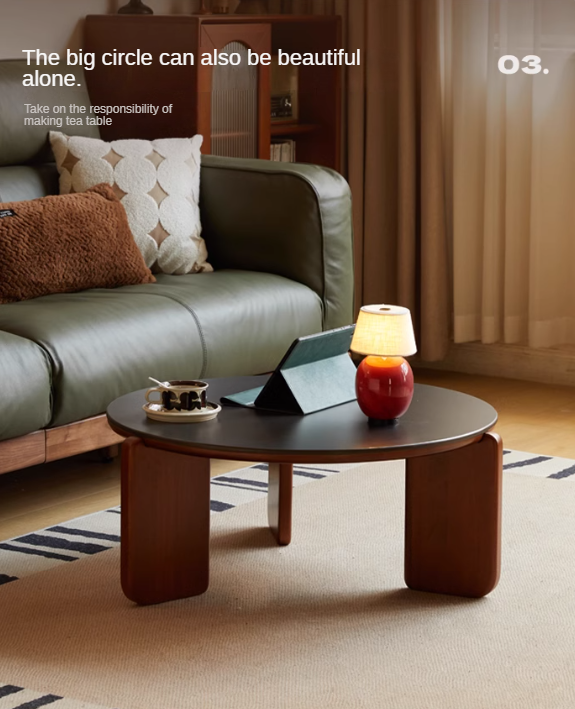 Poplar Solid Wood Rock Board Medieval Round Coffee Table