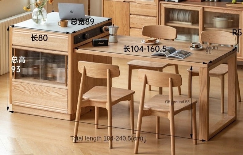 Oak solid wood island + table integrated retractable rock board+