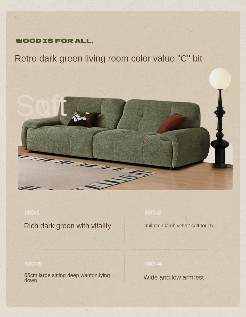 Fabric Sofa Retro High Back Four-Person Straight Sofa