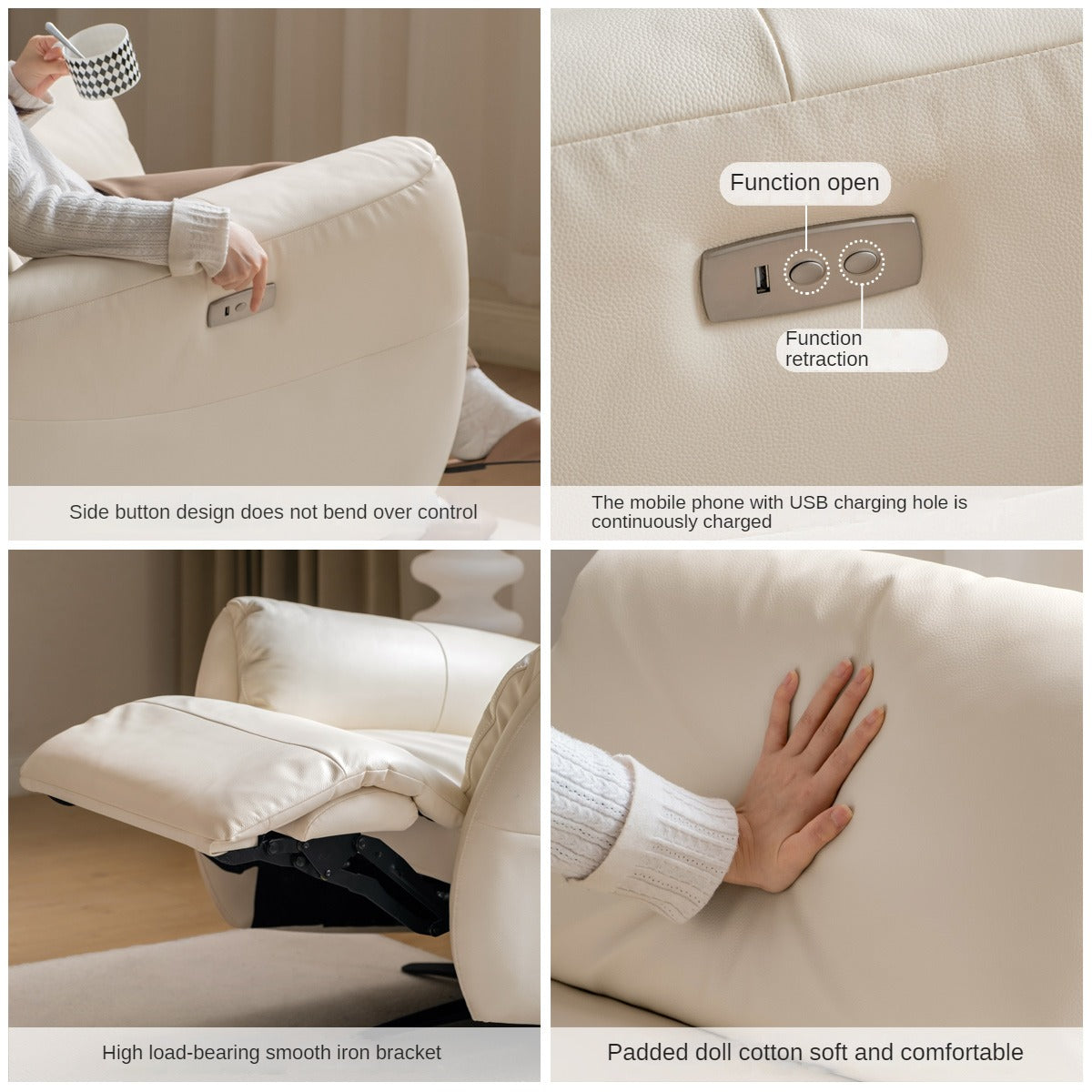 Leather Electric Cream Style Single Chair