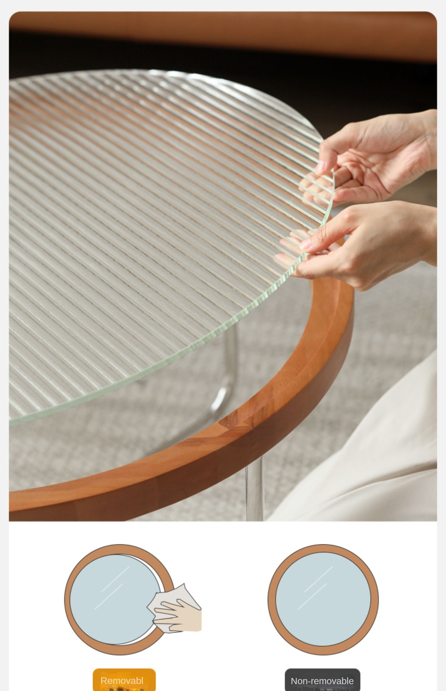 Beech Solid Wood Round Glass Coffee Table