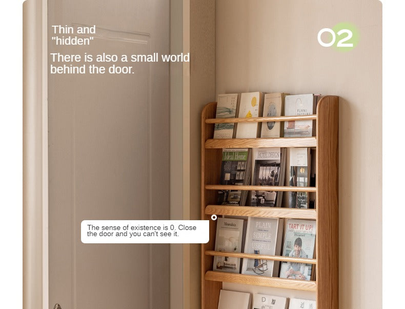 Oak, Beech Solid Wood Wall-mounted Ultra-thin Bookshelf