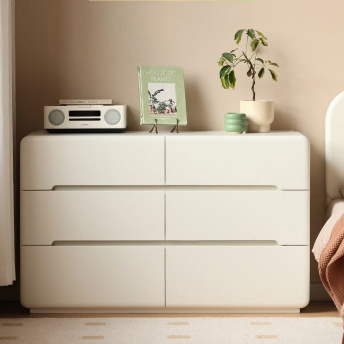 Poplar, Solid Rubberwood Storage Cream Drawer Dresser