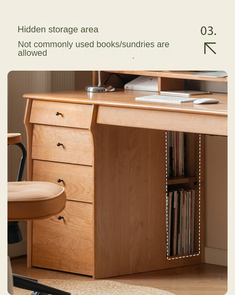 Cherry Wood Desk and Bookshelf Integrated Office Desk