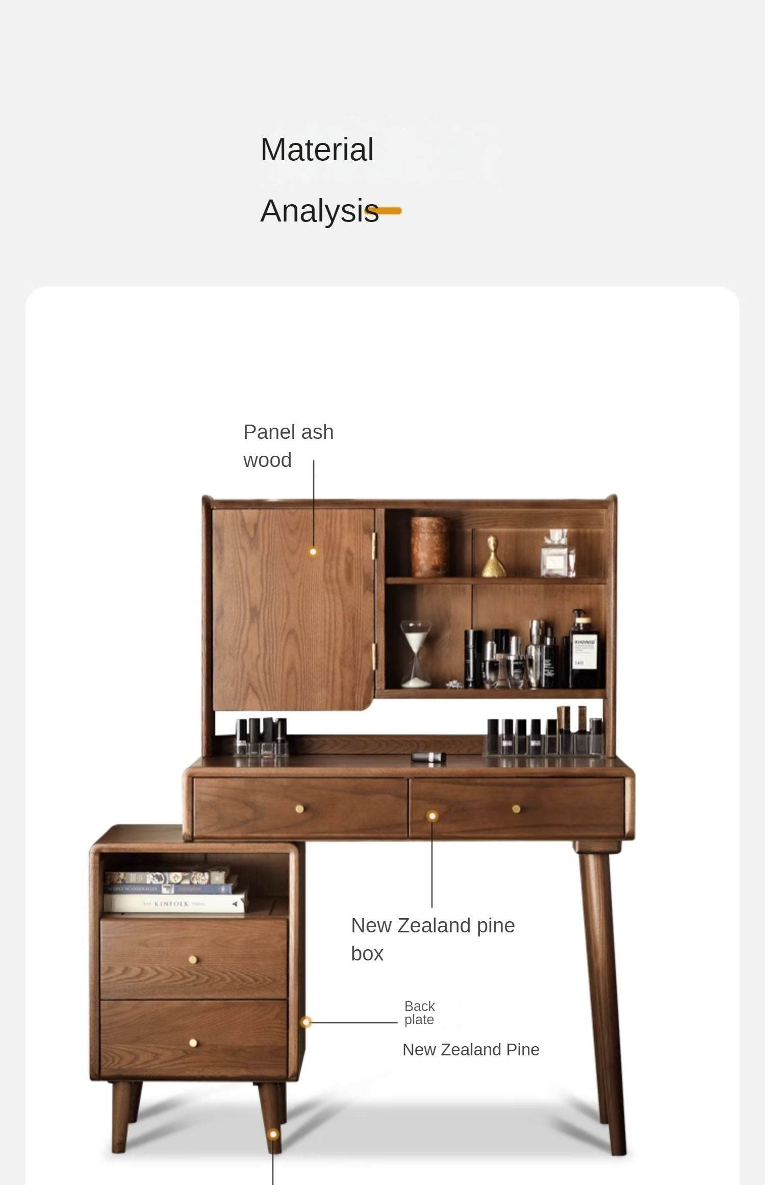 Ash Solid Wood Walnut Color Dressing Table.