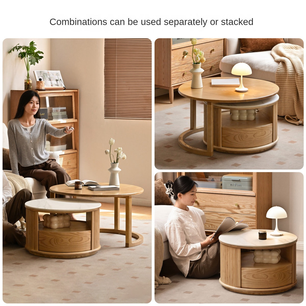 Ash Solid Wood Modern Rock Plate Round Table Coffee