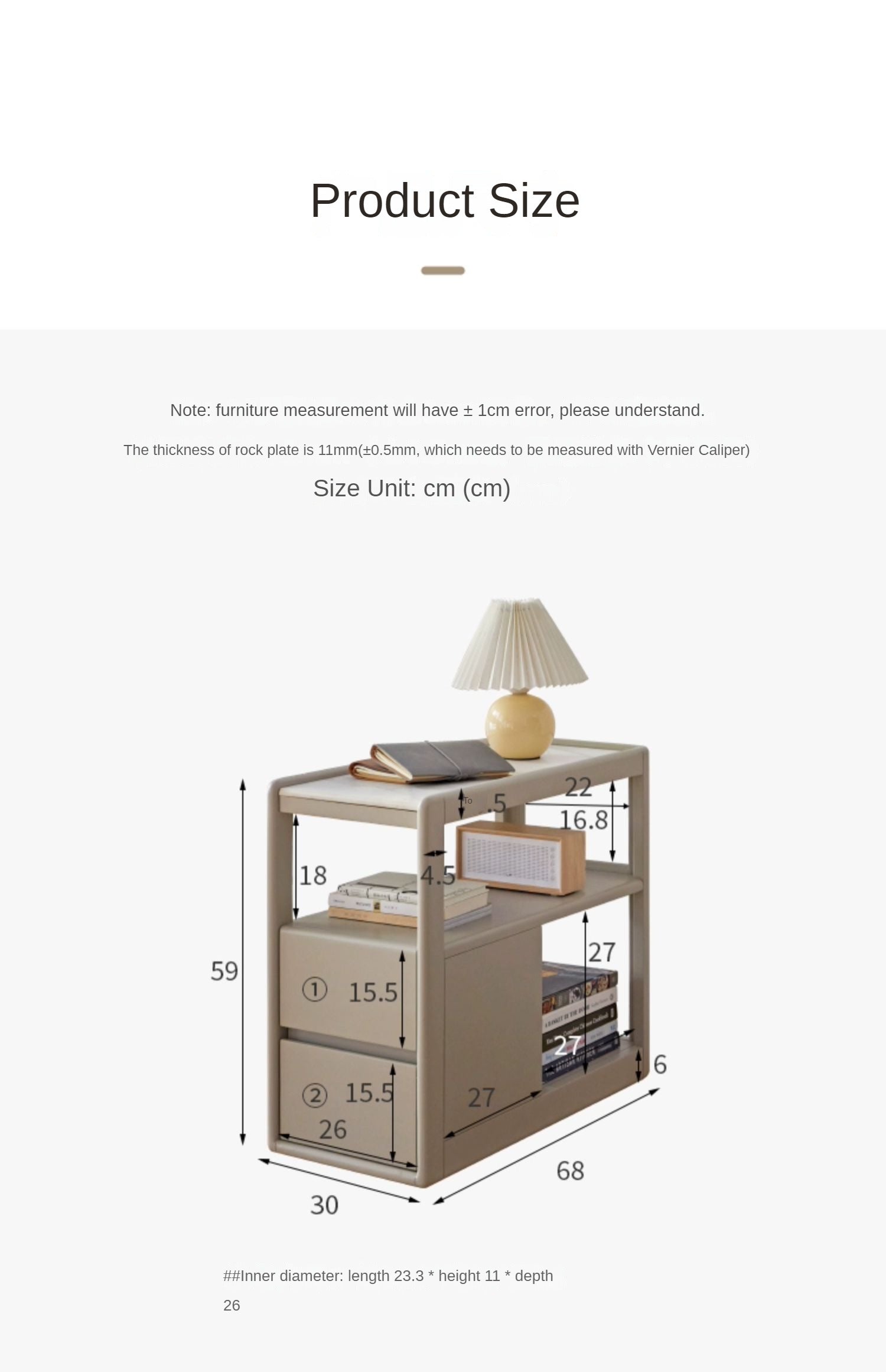 Solid RubberWood, Poplar Solid Wood Side Table With Rock Slab Top