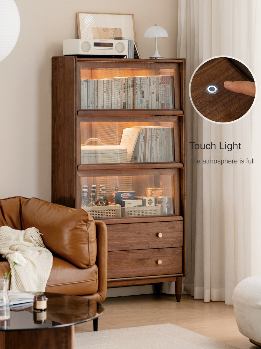 Black Walnut Solid Wood Side Cabinet Flip Door