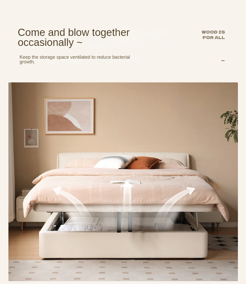 Leather Cream Soft Box Bed