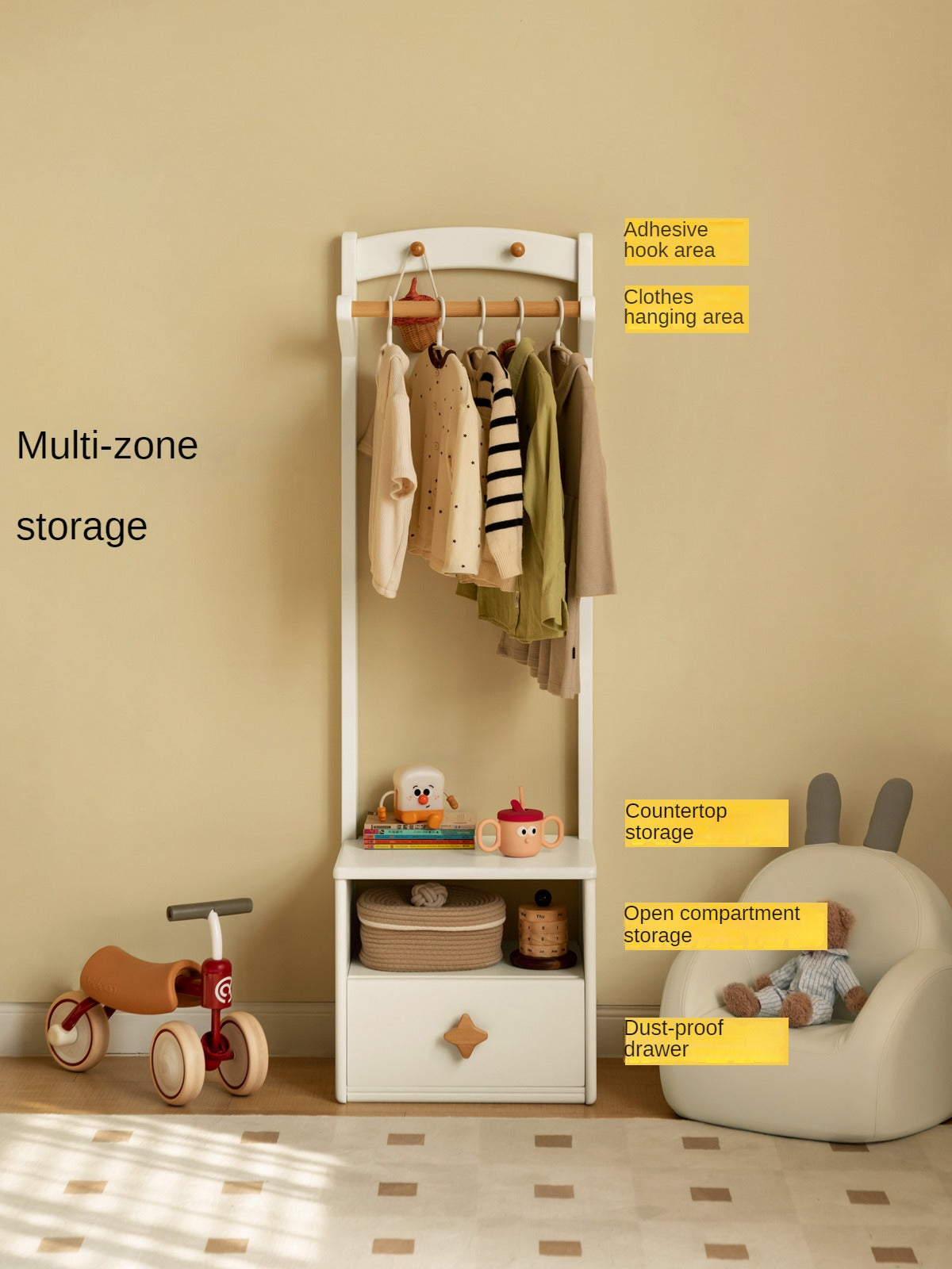 Poplar Solid Wood Clothes Hanger Nightstand-