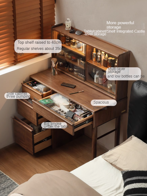 Black Walnut Solid Wood Light Luxury Dressing Table.