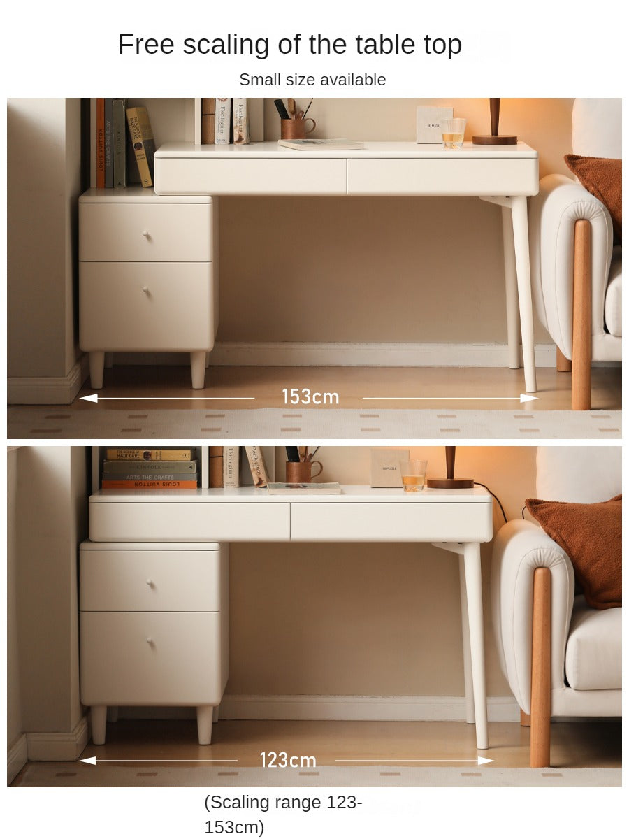 Rubberwood Solid Wood Retractable Desk and Bookshelf