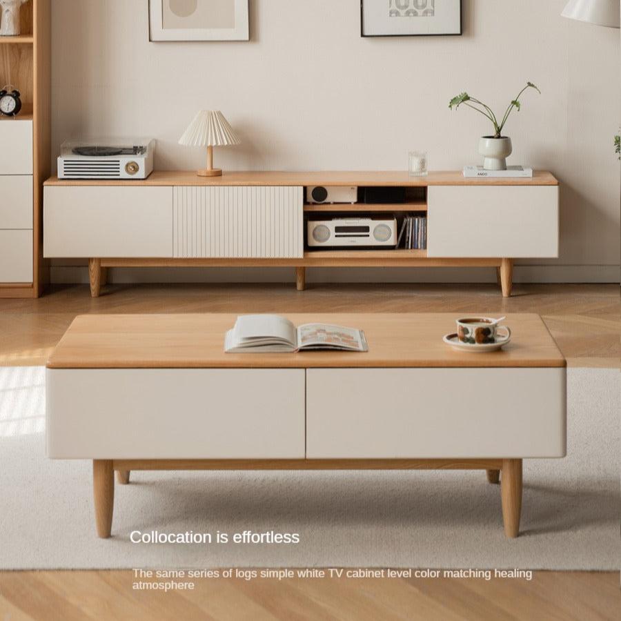 Oak Solid Wood Modern Coffee Table With Drawer
