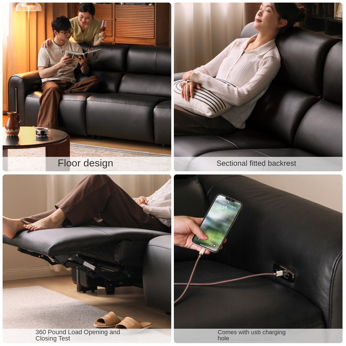 Leather Electric Italian Zero Wall Black Leather Sofa.