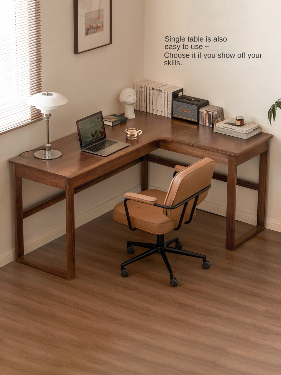 Oak Solid Wood Corner Desk Bookshelf