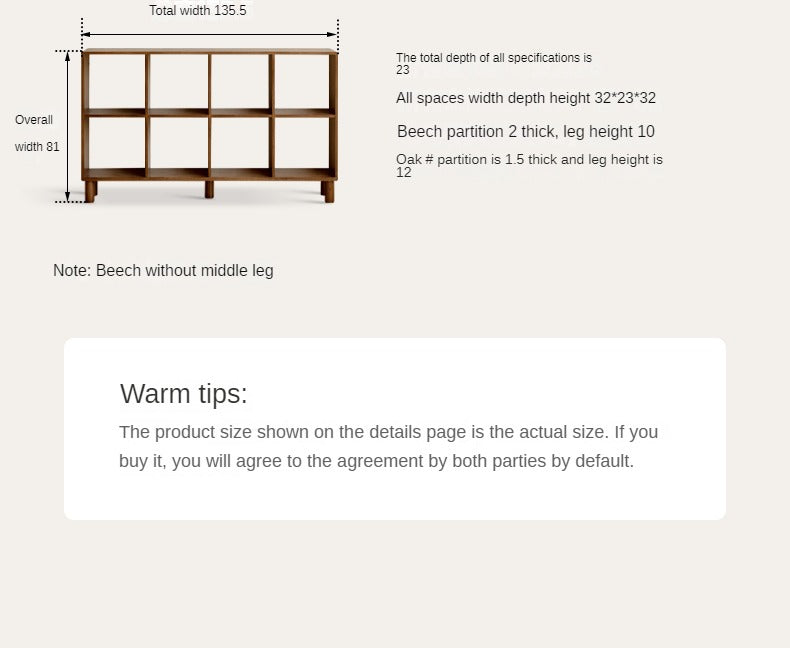 Oak, Beech Solid Wood Free Combination Bookshelf